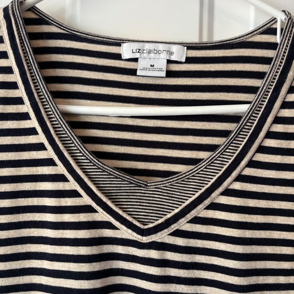 Womens Cotton Casual Top, 3/4 Length Sleeve Size M, Liz Claiborne, Black/Tan EUC - Picture 3 of 5